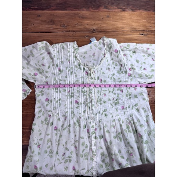 La Cera Cotton Floral Nightgown Robe Set Med White Cottagecore Prairie Pintuck - Picture 11 of 13